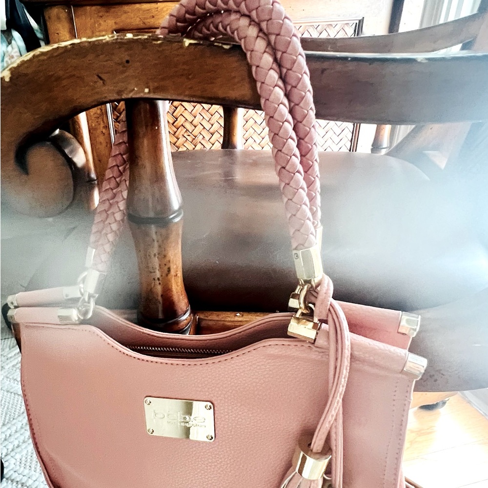BeBe Natalie Braided Handle Satchel - Peach/Pink